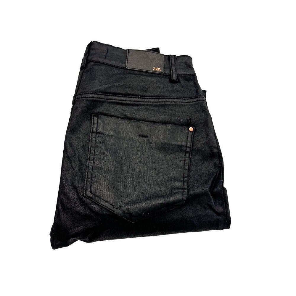 Zara Coated Denim Jeans Black Skinny Style Size Small